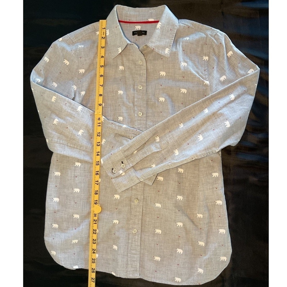 Talbots Womens Grey Polar Bear Heart Print Cotton Button Down Shirt Small S
